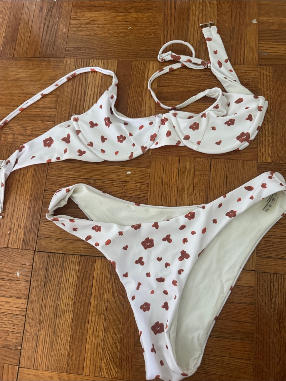 Zaful White Bikini with Rust Floral Print